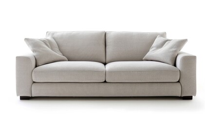 Poster - White background showcasing a solo grey sofa.