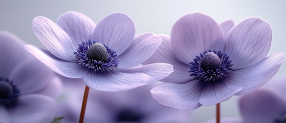 Close-Up of Delicate Lavender Anemones with Intricate Details