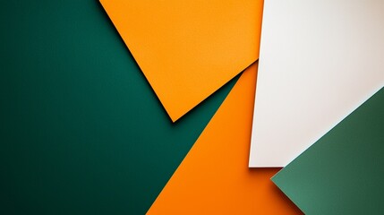 Poster - Modern and vibrant background, featuring a dynamic arrangement of green, orange and white paper sheets with space for text or design