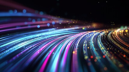 Poster - Data Flow: Abstract Background of Light and Color Lines Conveying Internet Speed
