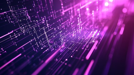 Poster - Abstract technology background with glowing lines and geometric shapes forming a futuristic perspective in a pink and purple color palette