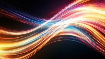 Poster - Digital Data Flow: Abstract Background of Speedy Network Transmission with Curving Light Lines on Dark Field