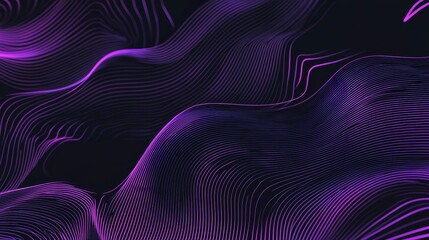 Poster - Abstract background with flowing lines forming a wave pattern, with a neon purple glow on a dark background. Perfect for technology, science, and energy themes