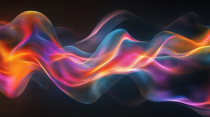 Poster - Digital Connectivity: Abstract Network of Flowing Colorful Waves Symbolizing Global Data Transmission
