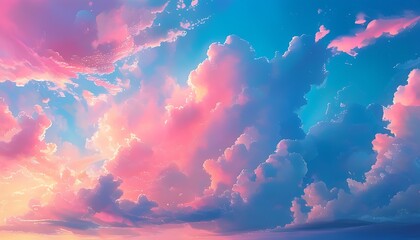 The colorful sky combines pink and blue dreamy clouds to create a tranquil and romantic atmosphere.