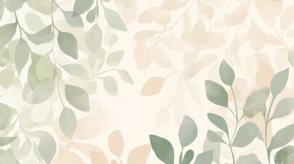 Poster - This elegant pattern features stylized green leaves on a light background, creating a sense of tranquility and natural beauty