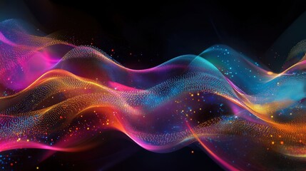 Poster - Data Flow Abstract Background - Illustration of Network Interconnectedness with Colorful Curves and Waves