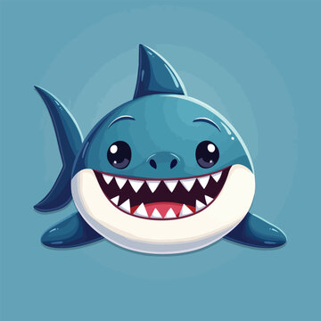 Cute cartoon shark with a big smile and sharp teeth
