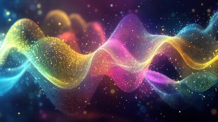 Poster - Data Flow: Abstract Background of Colorful Waves and Curves in Interconnected Network Illustrating Dynamic Internet Communication