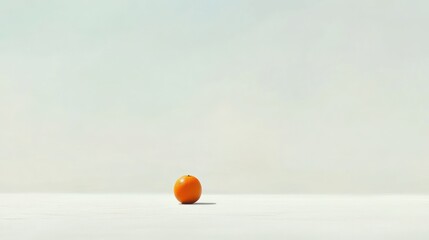 Poster - A Single Orange on a White Surface with a Blurred Background
