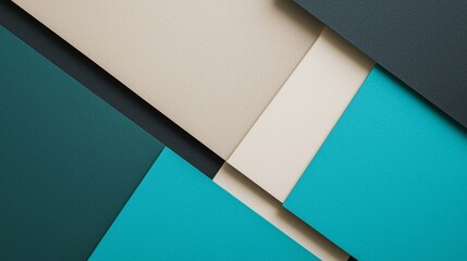 Poster - Captivating abstract background with blue, beige, teal, and black paper sheets blending harmoniously. Overlapping layers add depth and dimension, perfect for creative projects