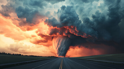 Poster - Dramatic Tornado Approaching Highway - Stormy Weather and Nature Disaster Photography