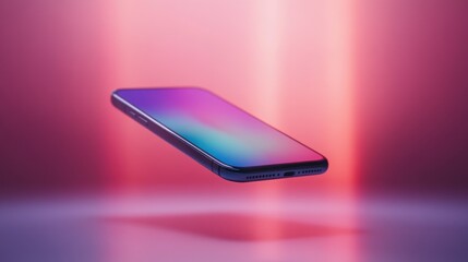 Wall Mural - A Black Smartphone Floating in a Pink Gradient Background