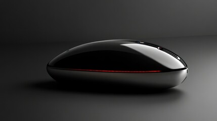 Wall Mural - Sleek Black Computer Mouse with Red Light