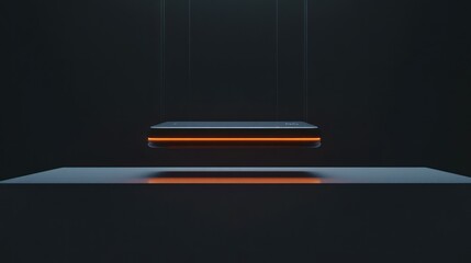 Poster - A Black Rectangular Object with an Orange Light Hanging Above a Platform