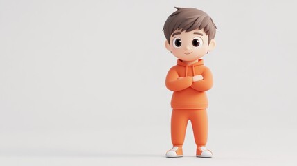 Canvas Print - A cheerful cartoon character in an orange tracksuit, standing confidently with arms crossed.