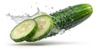 © Sakkarat - Cucumber Splash A Whole and Sliced Cucumber in a Water Burst, cucumber, water, splash