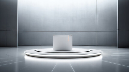 Poster - Futuristic pedestal with neon glow. Product presentation mock up for cosmetic product display. Podium, stage, pedestal or platform.