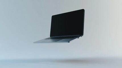 Poster - Floating Laptop with Black Screen in a White Studio Setting