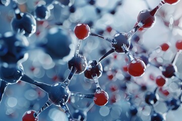 Poster - Abstract background showing complex molecular structure connecting red and blue atoms forming bonds