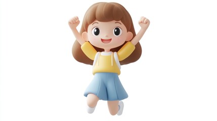 Canvas Print - A cheerful cartoon girl jumps joyfully, embodying happiness and playfulness.