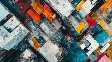 Poster - Aerial View of Intersecting Streets with Colorful Buildings