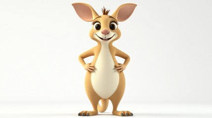 A cheerful cartoon kangaroo standing confidently with a friendly smile.