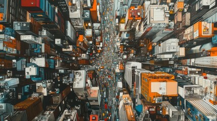 Poster - Aerial View of a Cityscape with Buildings and Streets