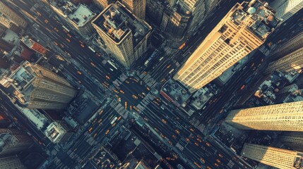 Poster - Aerial View of New York City Intersection with Traffic