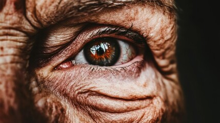 Wall Mural - The wrinkles around the eyes and mouth of a woman's face are softly lit emphasizing the beauty of aging and the expression of joy.