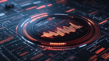 Poster - A futuristic 3D pie chart with interactive segments, showing detailed business or financial data analysis with a sleek, modern design.