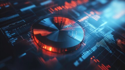 Poster - A futuristic 3D pie chart with metallic textures, showing precise data segments in a visually engaging and professional manner.