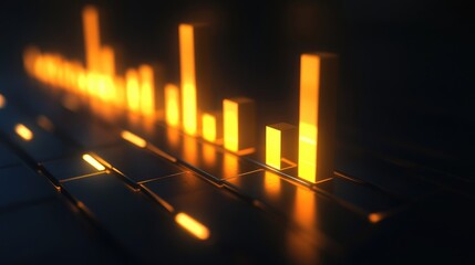 Poster - A glowing 3D bar graph on a dark background, with illuminated bars showing sharp increases in business metrics or market performance.