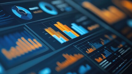 Poster - A high-resolution close-up of a business dashboard featuring multiple graphs and charts, representing comprehensive data analysis.