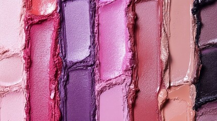 Wall Mural - A close up of a row of makeup products, including lipsticks and blushes