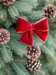 Canvas Print - Natural elements green and red palette holiday spirit rustic and traditional Christmas wreath with pine cones and red berries