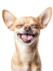 portrait photo of a chihuahua dog smiling isolated on white