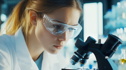 Research scientist using a microscope to study bacterial experiment results, highdefinition, sharp focus, modern lab, advanced scientific exploration