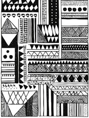 Canvas Print - Monochrome Geometric Doodle Border with Repeating Abstract Shapes and Patterns