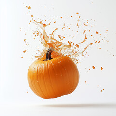 halloween pumpkin on a white background with orange liquid