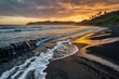 © MollahArif - Dramatic Black Sand Beach with Ocean Waves Natural Coastal Landscape at Sunrise Ai Generated