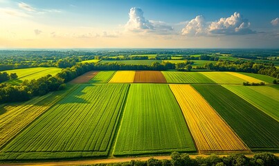 Wall Mural - A view of a green field with a blue sky and clouds