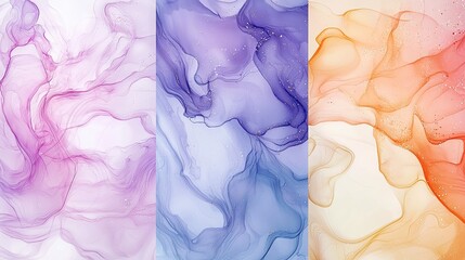 Canvas Print - soft and pastel-colored set of alcohol ink splashes background