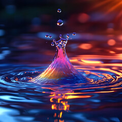 Wall Mural - Colorful Water Drop Splash Photography - A Stunning Display of Light and Motion
