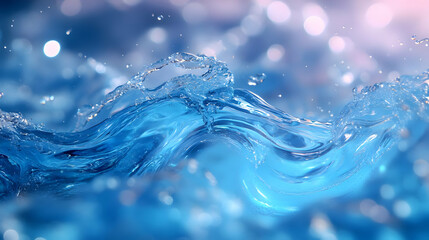 Wall Mural - Crystal Clear Water Abstract Background with Dynamic Waves and Bubbles