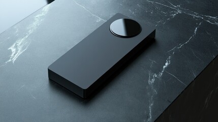 Sticker - Black Rectangular Object with Circular Top on Marble Surface