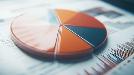 Close-up of a 3D pie chart on a financial report, with distinct segments representing different revenue sources, and a polished background