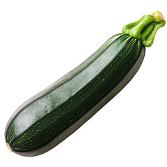 A green zucchini with a green stem. The zucchini is long and slender. It is the only object in the image