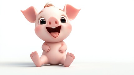 Poster - A cute cartoon piglet sitting happily, showcasing a joyful expression.