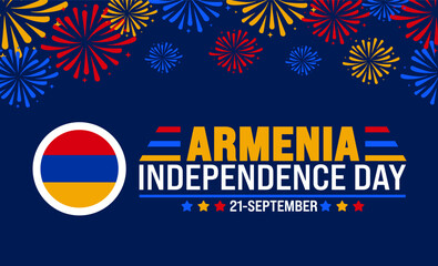 21 September Armenia independence day fireworks background or banner design template. Holiday concept. Template for background, banner, card, poster, placard, design. eps 10